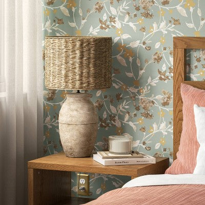 Didelė 24x13 keraminė stalinė lempa su pintu gaubtu, smėlio spalvos